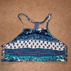 Xhilaration Blue and White Bikini Top